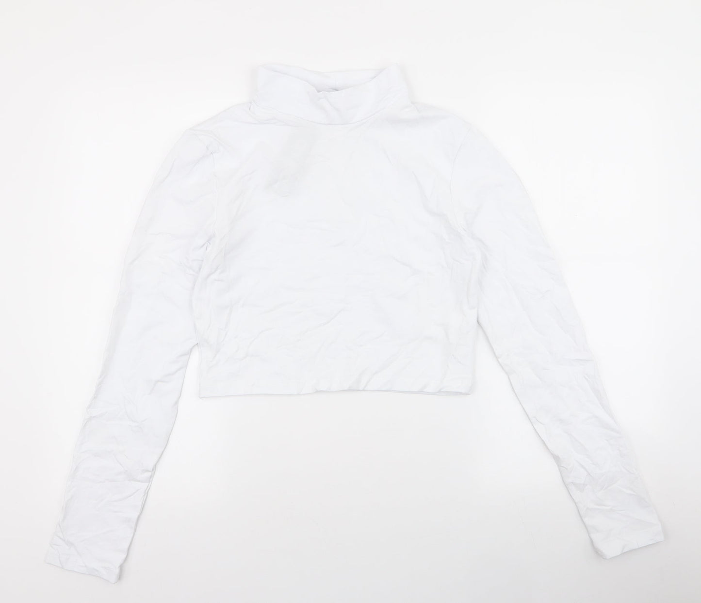 Boohoo Womens White  Cotton Cropped T-Shirt Size 16 High Neck