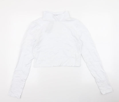 Boohoo Womens White  Cotton Cropped T-Shirt Size 16 High Neck