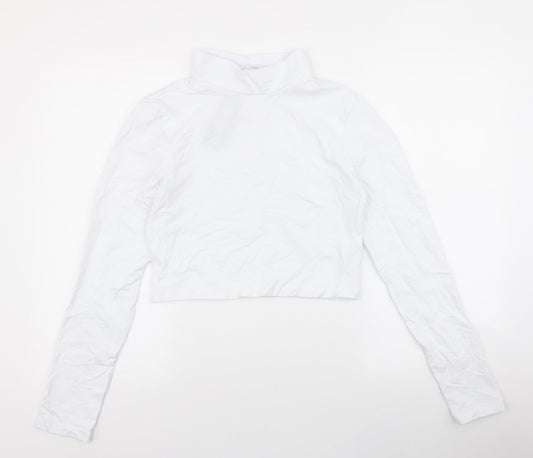 Boohoo Womens White  Cotton Cropped T-Shirt Size 16 High Neck