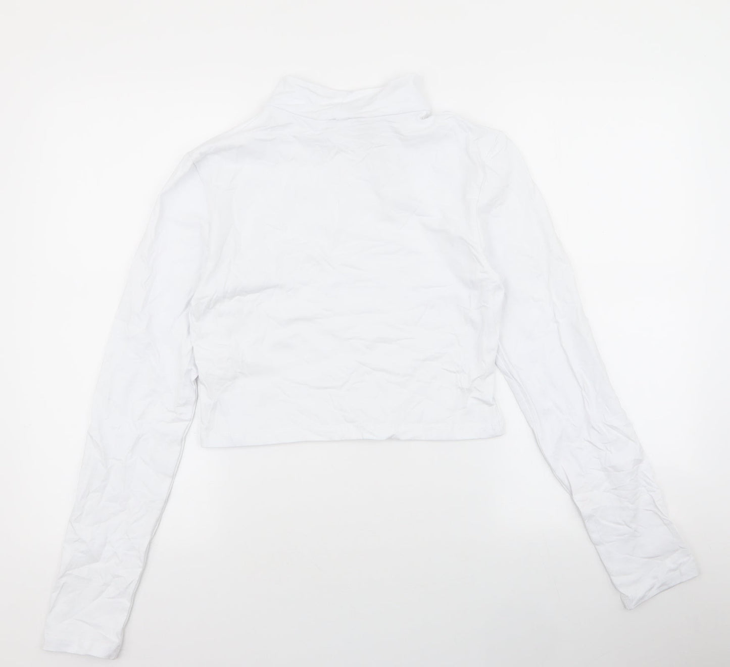 Boohoo Womens White  Cotton Cropped T-Shirt Size 16 High Neck