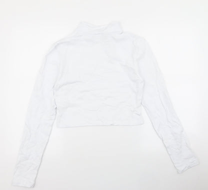 Boohoo Womens White  Cotton Cropped T-Shirt Size 16 High Neck