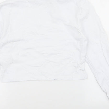 Boohoo Womens White  Cotton Cropped T-Shirt Size 16 High Neck