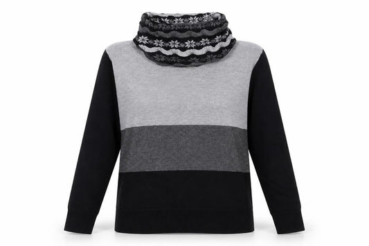 Front view of klass collection women’s multicoloured roll neck fair isle viscose jumper, size M
