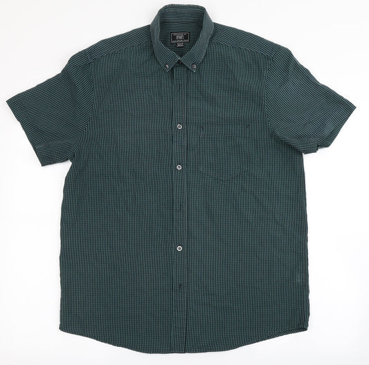 F&F Mens Green Striped Polyester  Button-Up Size M Round Neck Button - Chest Pocket