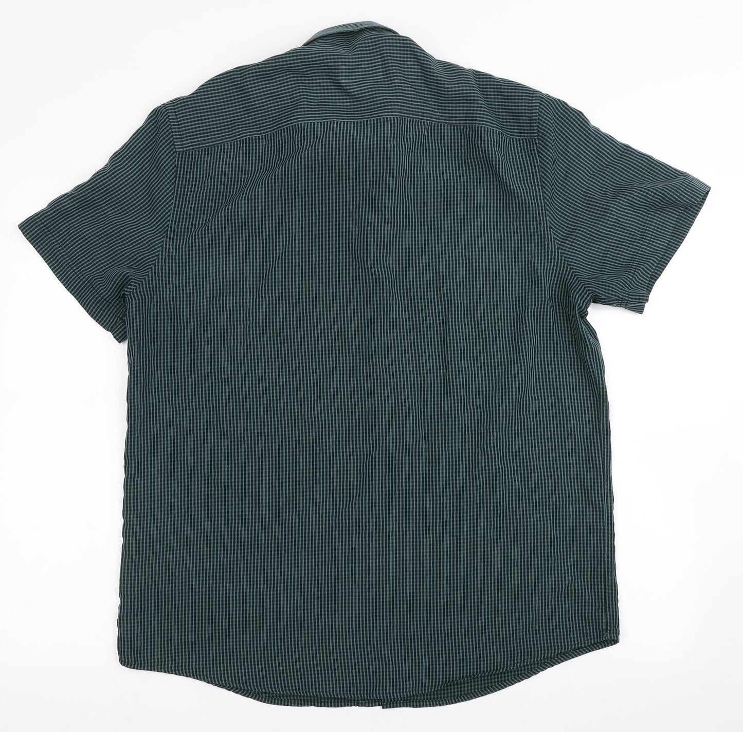 F&F Mens Green Striped Polyester  Button-Up Size M Round Neck Button - Chest Pocket