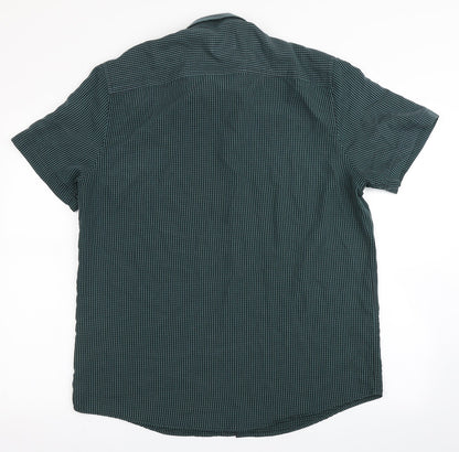 F&F Mens Green Striped Polyester  Button-Up Size M Round Neck Button - Chest Pocket