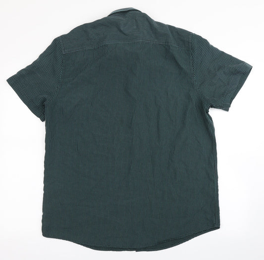 F&F Mens Green Striped Polyester  Button-Up Size M Round Neck Button - Chest Pocket