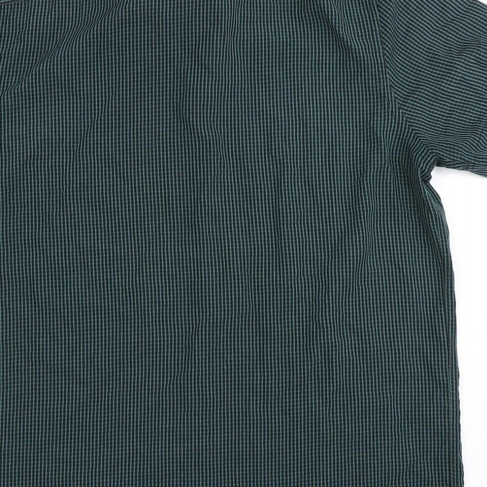 F&F Mens Green Striped Polyester  Button-Up Size M Round Neck Button - Chest Pocket
