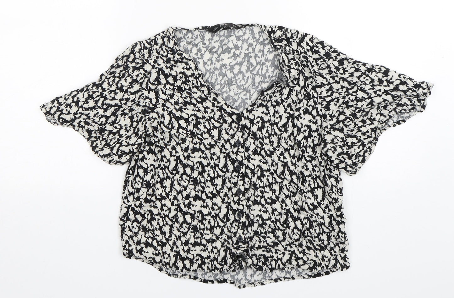 F&F Womens Multicoloured Animal Print Viscose Basic Button-Up Size 10 V-Neck