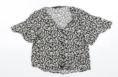 F&F Womens Multicoloured Animal Print Viscose Basic Button-Up Size 10 V-Neck