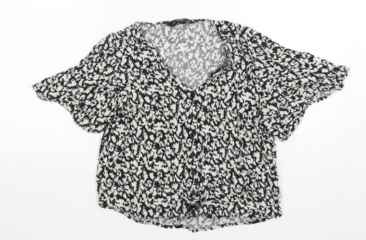 F&F Womens Multicoloured Animal Print Viscose Basic Button-Up Size 10 V-Neck