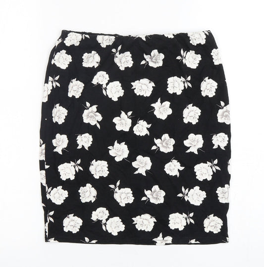 Front view of New Look girls’ black floral polyester mini skirt, size 12-13, years regular