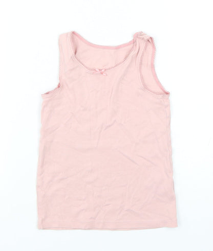 Marks and Spencer Girls Pink  Cotton Basic Tank Size 5-6 Years Round Neck Pullover