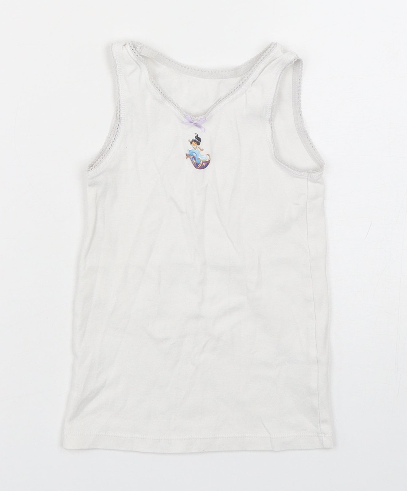 Marks and Spencer Girls White  Cotton Basic Tank Size 4-5 Years Round Neck Pullover - Princess Jasmine