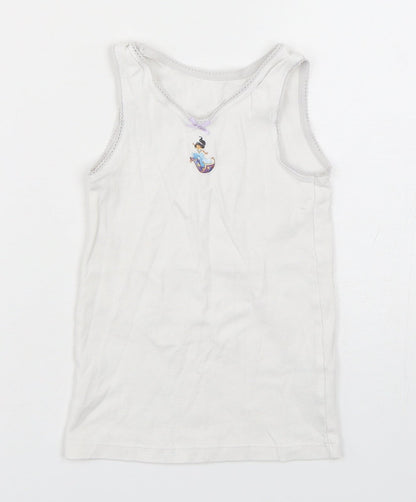 Marks and Spencer Girls White  Cotton Basic Tank Size 4-5 Years Round Neck Pullover - Princess Jasmine