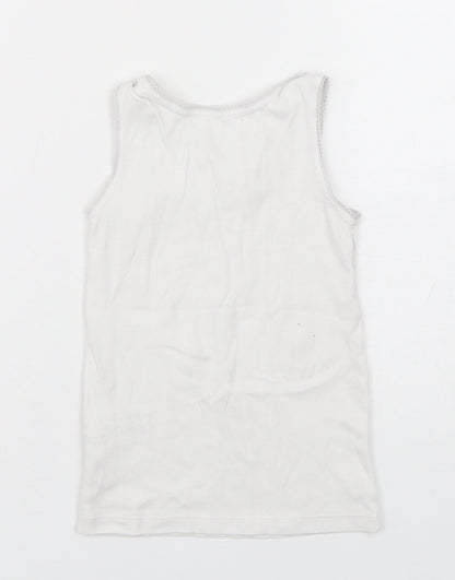 Marks and Spencer Girls White  Cotton Basic Tank Size 4-5 Years Round Neck Pullover - Princess Jasmine