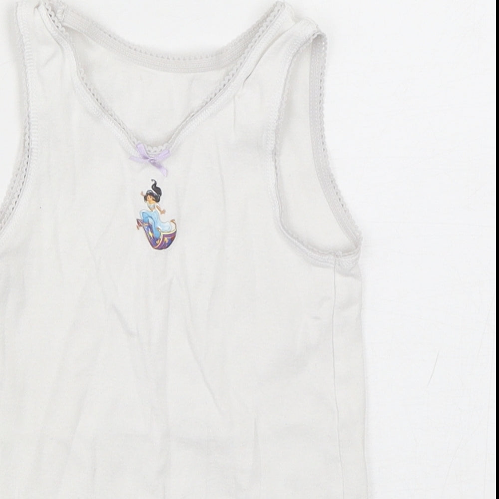 Marks and Spencer Girls White  Cotton Basic Tank Size 4-5 Years Round Neck Pullover - Princess Jasmine