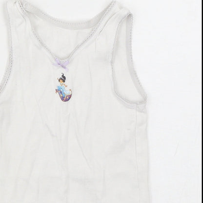 Marks and Spencer Girls White  Cotton Basic Tank Size 4-5 Years Round Neck Pullover - Princess Jasmine
