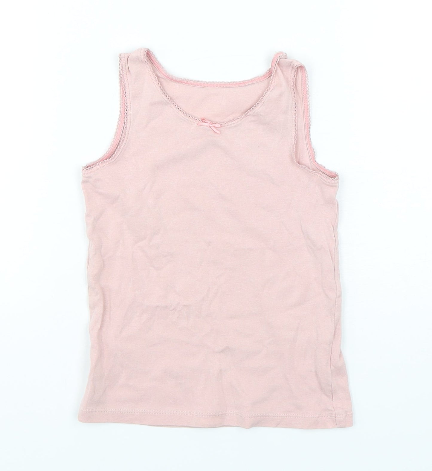 Marks and Spencer Girls Pink  Cotton Basic Tank Size 5-6 Years Round Neck Pullover