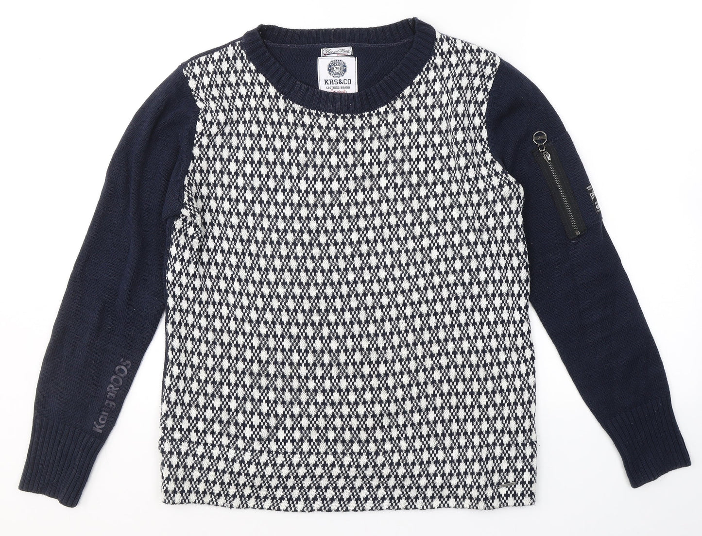 KangaROOS Womens Blue Round Neck Plaid Cotton Pullover Jumper Size 10