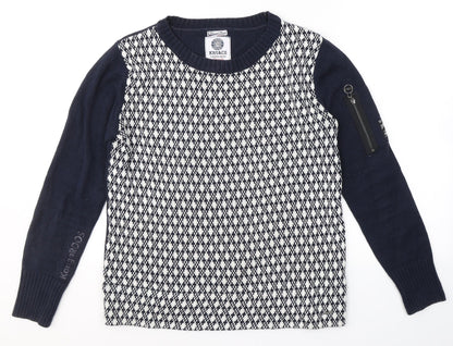 KangaROOS Womens Blue Round Neck Plaid Cotton Pullover Jumper Size 10