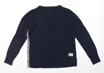 KangaROOS Womens Blue Round Neck Plaid Cotton Pullover Jumper Size 10