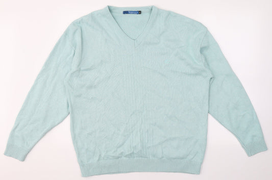 WOODVILLE Mens Blue V-Neck  Cotton Pullover Jumper Size 2XL