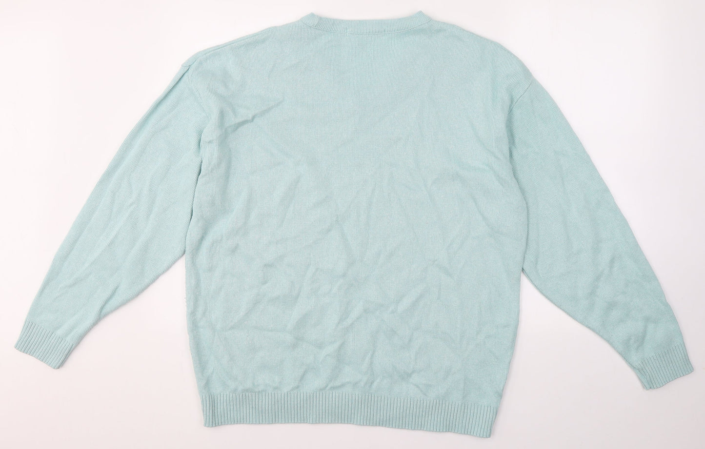 WOODVILLE Mens Blue V-Neck  Cotton Pullover Jumper Size 2XL