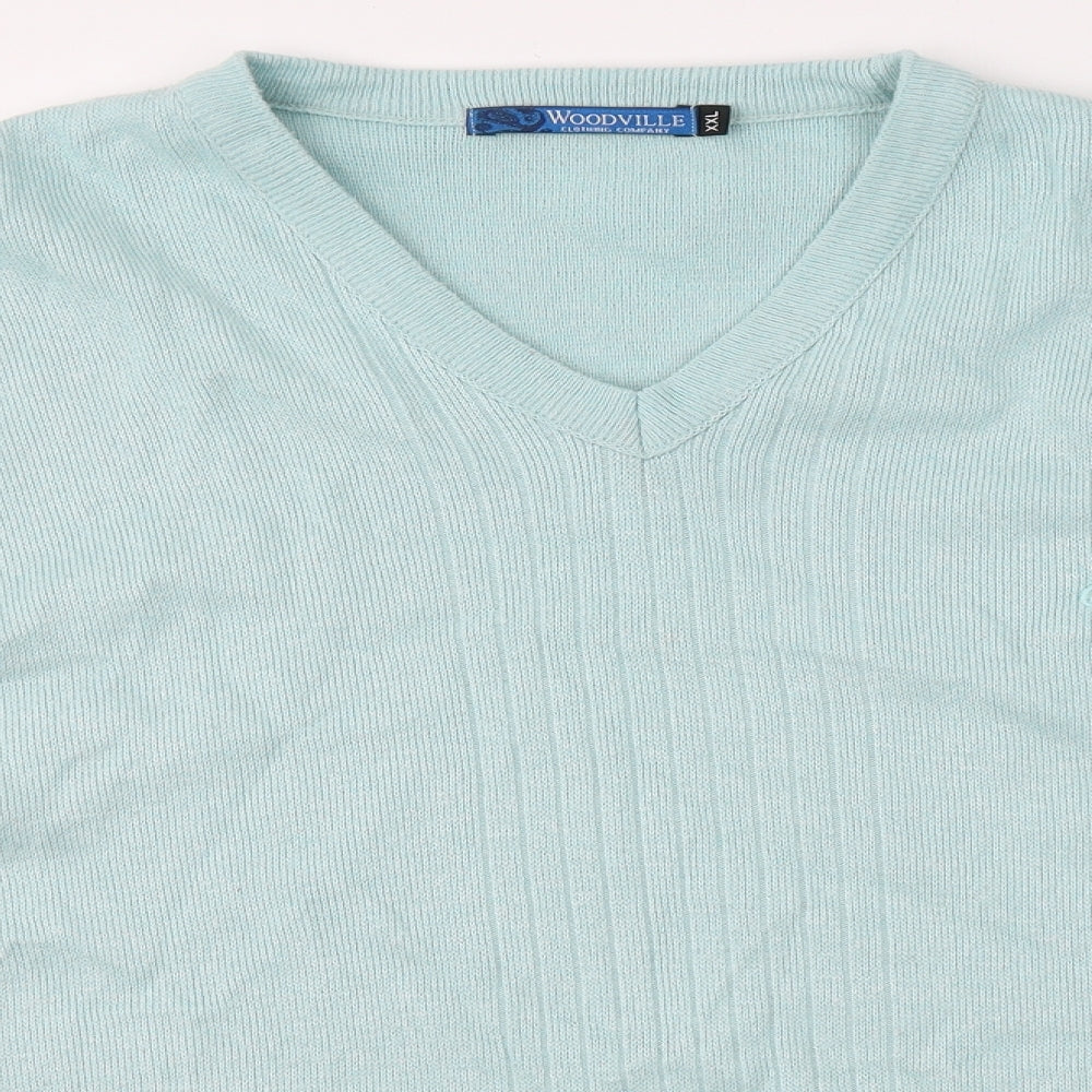 WOODVILLE Mens Blue V-Neck  Cotton Pullover Jumper Size 2XL