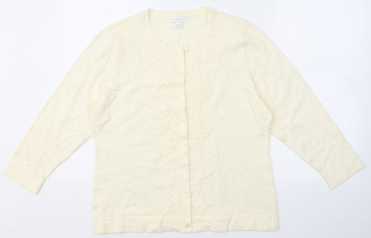 Charter Club Womens Ivory Round Neck Floral Polyester Cardigan Jumper Size L