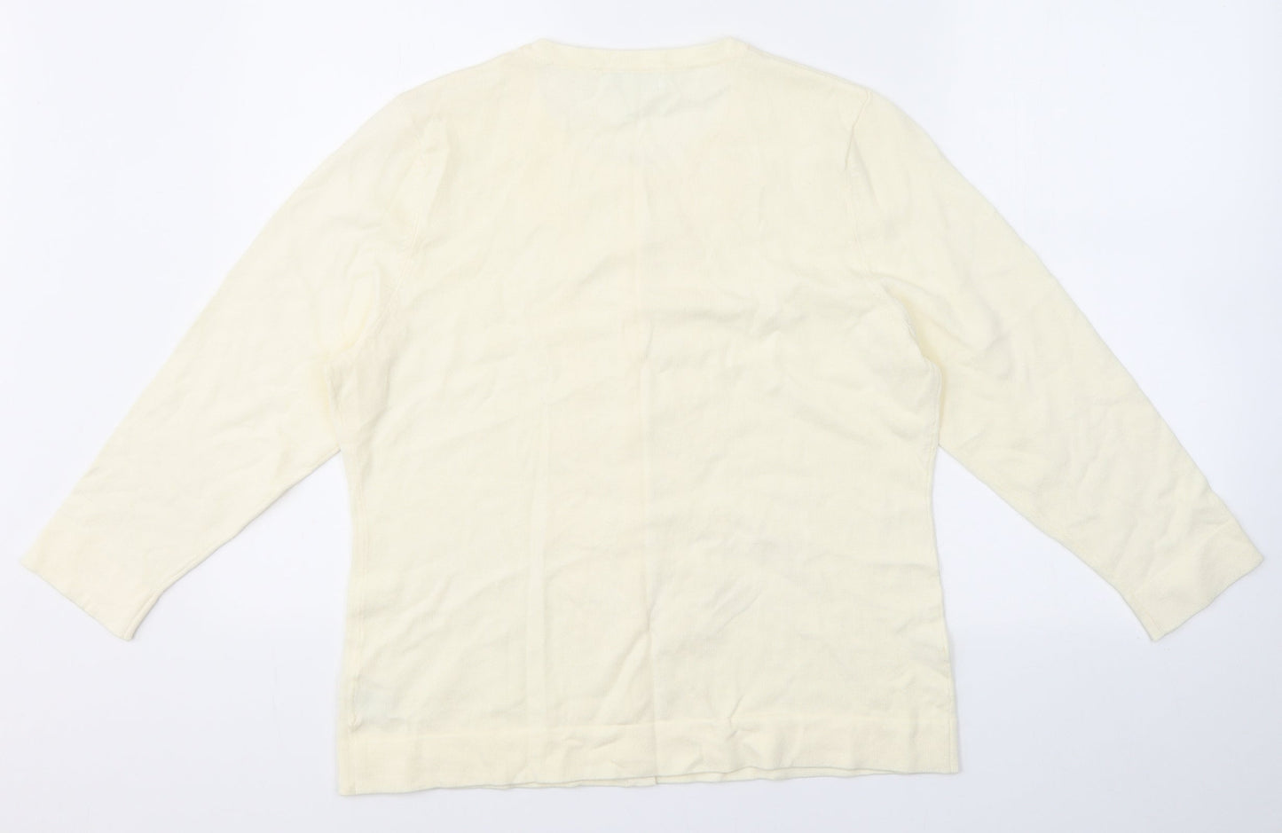 Charter Club Womens Ivory Round Neck Floral Polyester Cardigan Jumper Size L