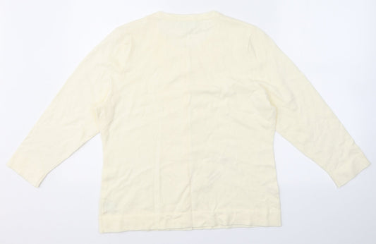 Charter Club Womens Ivory Round Neck Floral Polyester Cardigan Jumper Size L