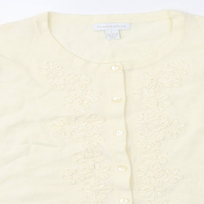 Charter Club Womens Ivory Round Neck Floral Polyester Cardigan Jumper Size L
