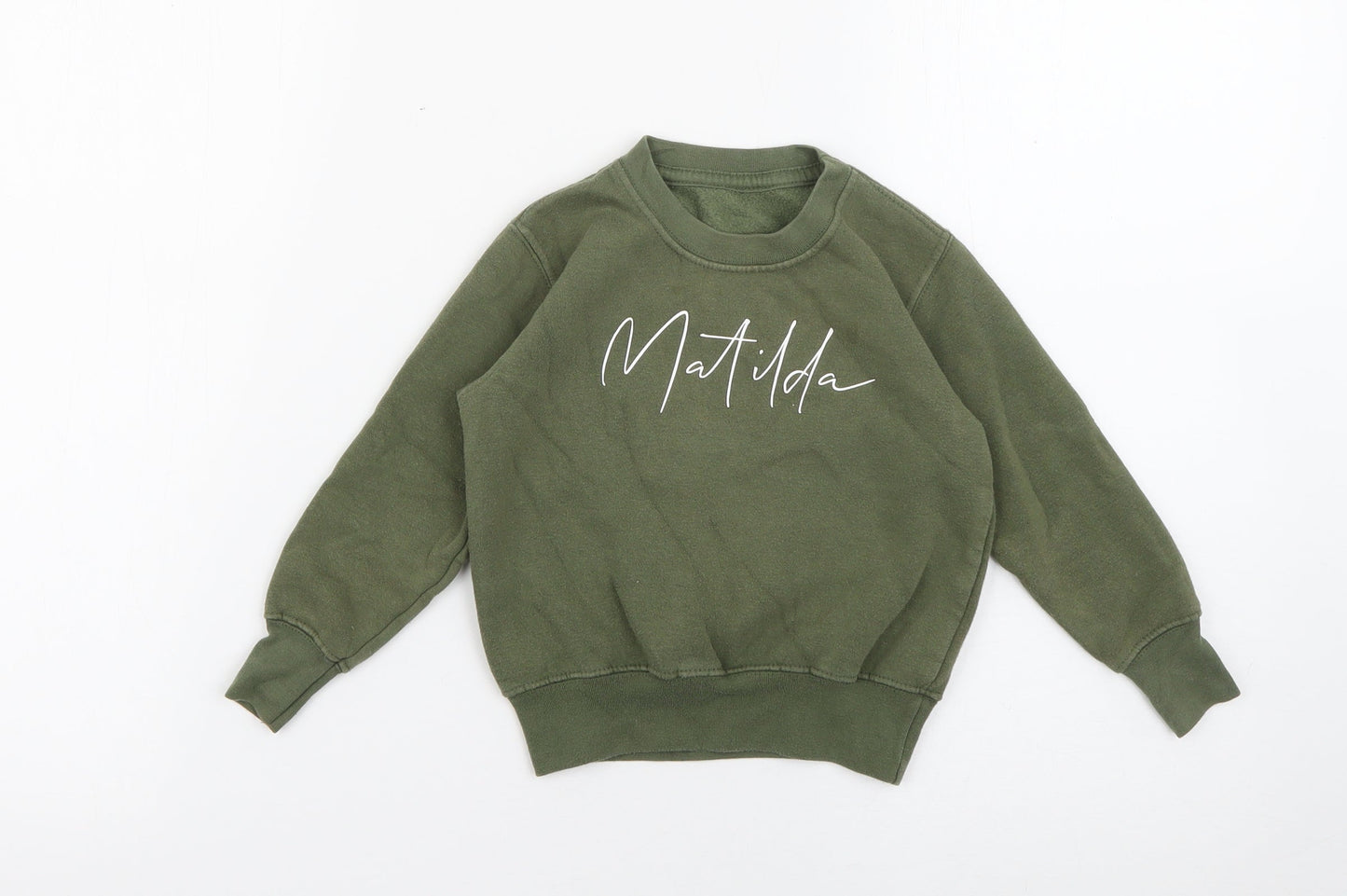 Preworn Girls Green  Cotton Pullover Sweatshirt Size 2 Years   - Matilda Khaki