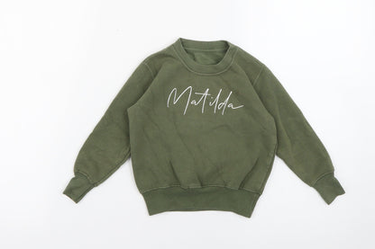 Preworn Girls Green  Cotton Pullover Sweatshirt Size 2 Years   - Matilda Khaki