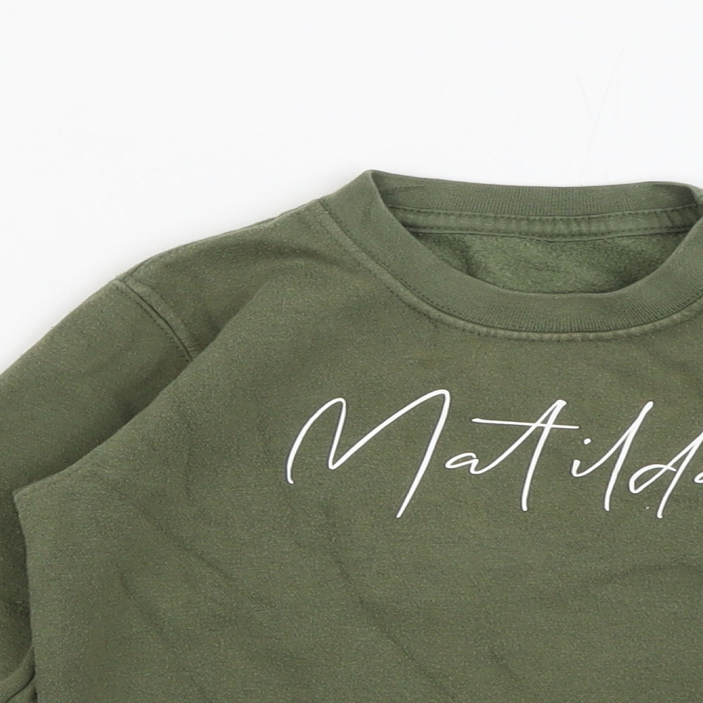 Preworn Girls Green  Cotton Pullover Sweatshirt Size 2 Years   - Matilda Khaki