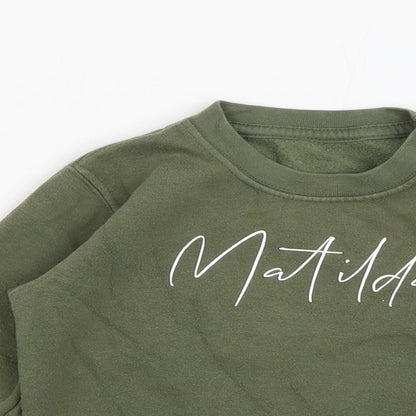Preworn Girls Green  Cotton Pullover Sweatshirt Size 2 Years   - Matilda Khaki