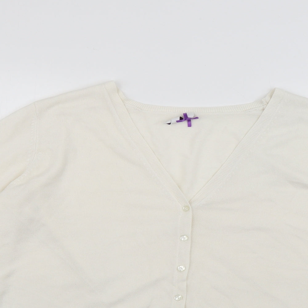 British Home Stores  Womens Ivory V-Neck  Acrylic Cardigan Jumper Size 18