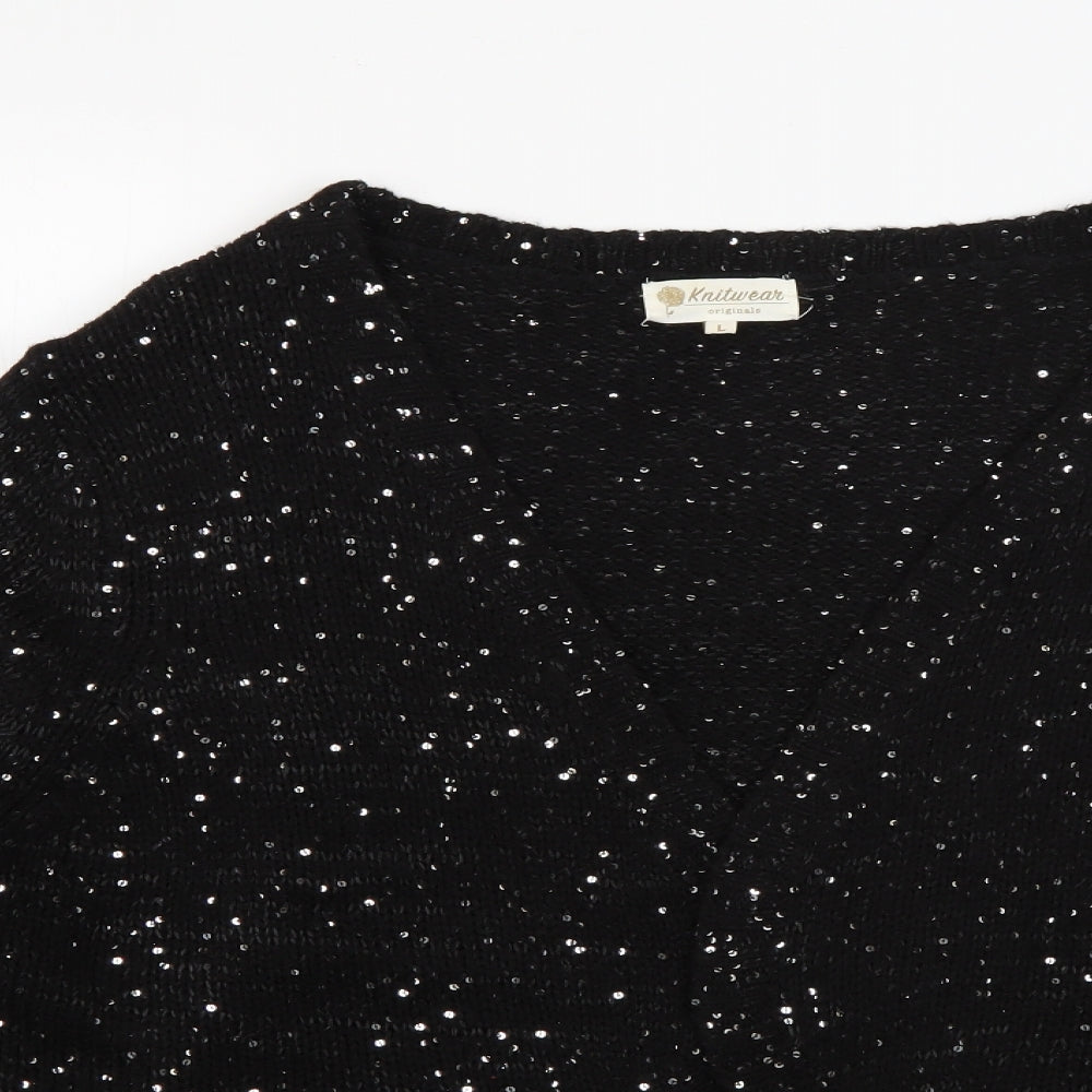 Knitwear Originals Womens Black V-Neck  Acrylic Cape Jumper Size L
