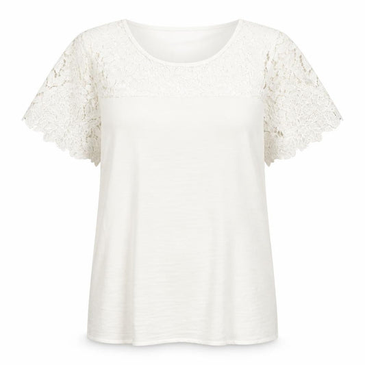 Front view of VILA women’s ivory polyester basic blouse, size M, round neck