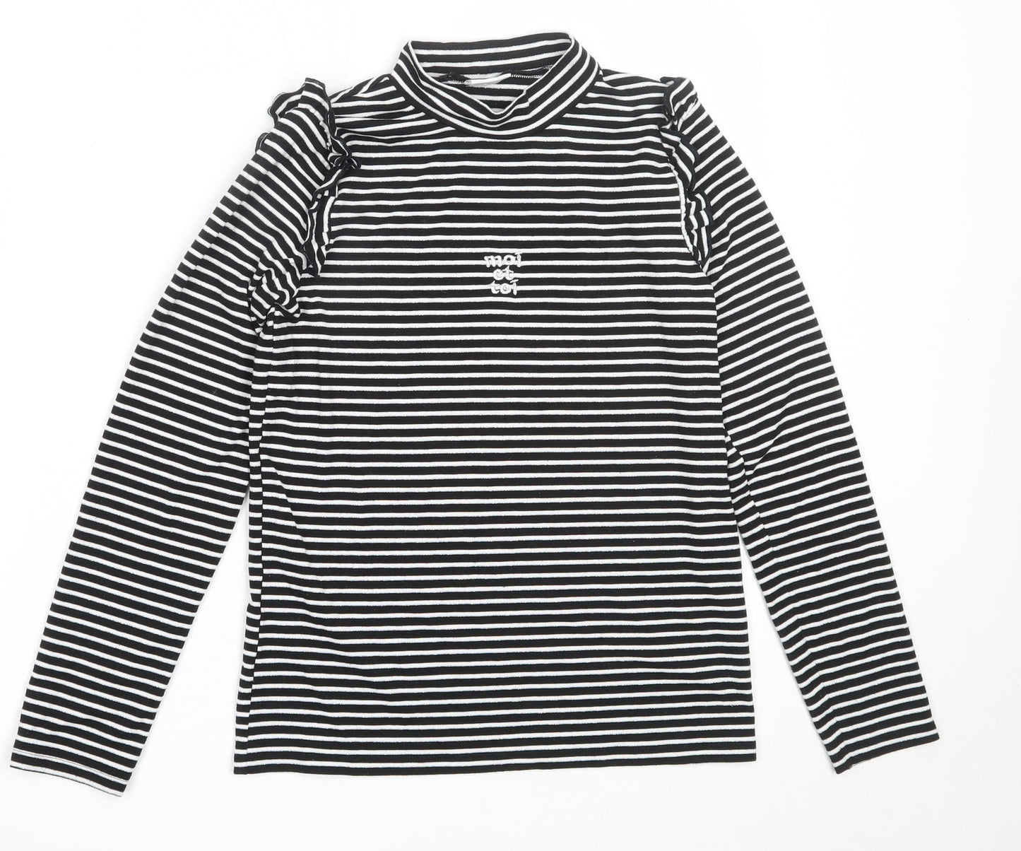 F&F Girls Black High Neck Striped Polyester Pullover Jumper Size 10-11 Years