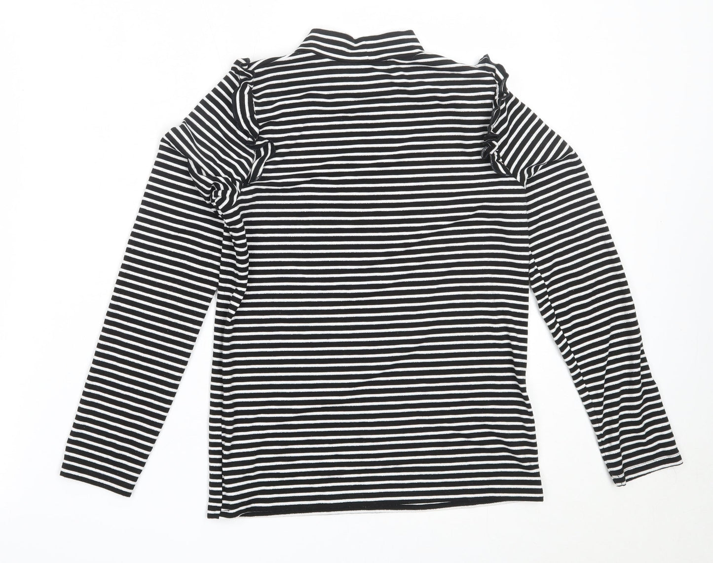 F&F Girls Black High Neck Striped Polyester Pullover Jumper Size 10-11 Years
