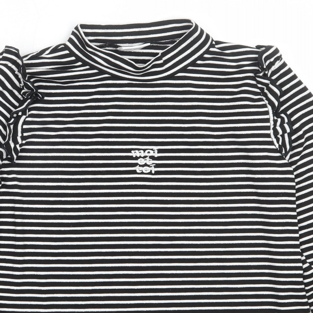 F&F Girls Black High Neck Striped Polyester Pullover Jumper Size 10-11 Years