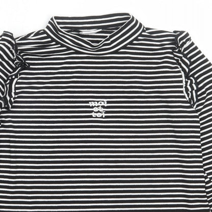 F&F Girls Black High Neck Striped Polyester Pullover Jumper Size 10-11 Years