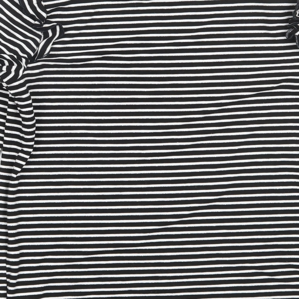 F&F Girls Black High Neck Striped Polyester Pullover Jumper Size 10-11 Years