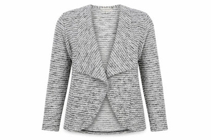 Front view of Dorothy Perkins women’s grey round neck polyester cardigan jumper, size UK 12