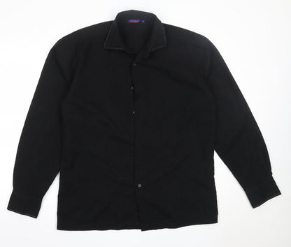 Refined Mens Black  Polyester  Button-Up Size L Collared
