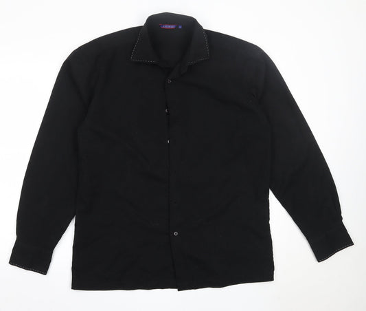 Refined Mens Black  Polyester  Button-Up Size L Collared