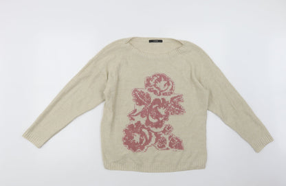 George Womens Beige Crew Neck  Acrylic Pullover Jumper Size 12   - Rose