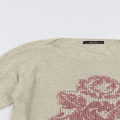George Womens Beige Crew Neck  Acrylic Pullover Jumper Size 12   - Rose
